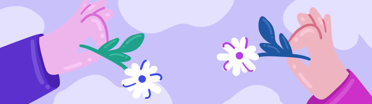 Hands giving one another flowers