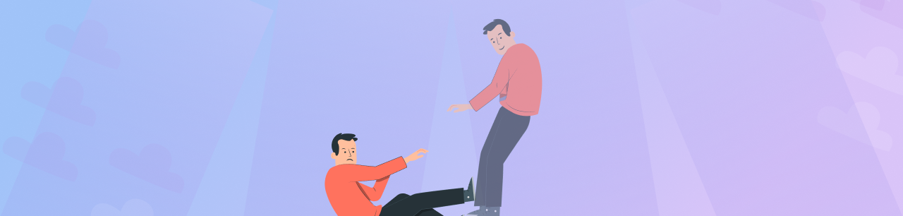 young male helping his fallen self with self-compassion