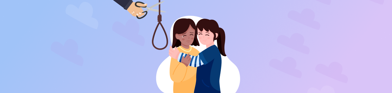 drawing of a woman helping someone with suicidal thoughts
