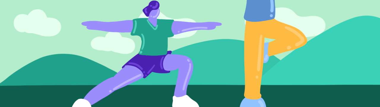 drawing of two people doing yoga