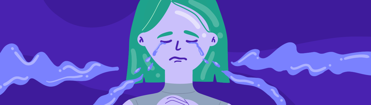 drawing of a sad woman crying due to grief after loss