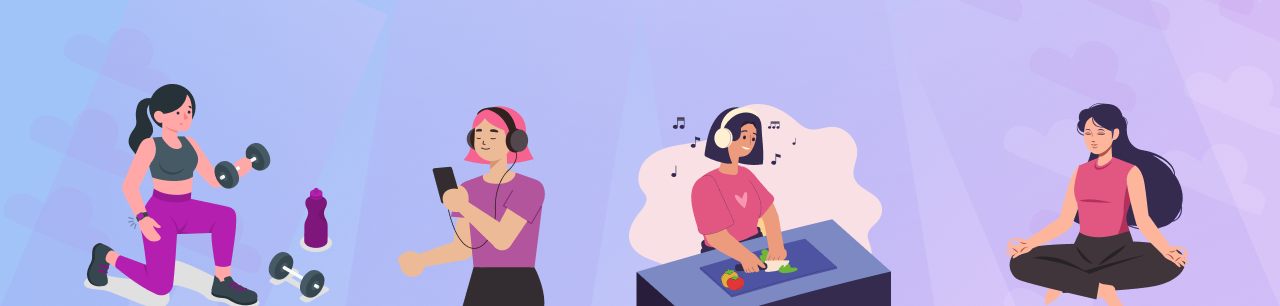 müzik spor ve sağlıklı besinlerle anhedoninin üstesinden gelme çizimi
