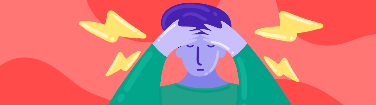 Drawing of a man with a severe headache caused by tension